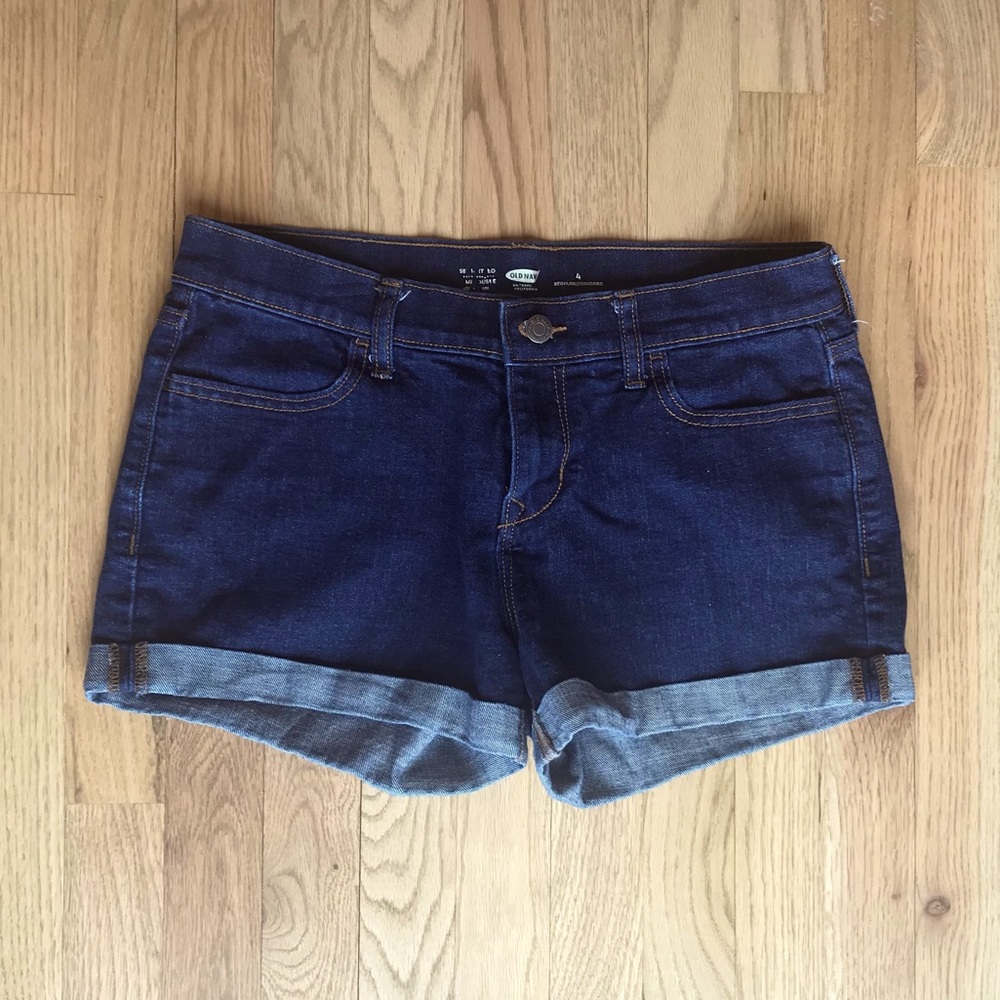 Denim shorts, dark wash